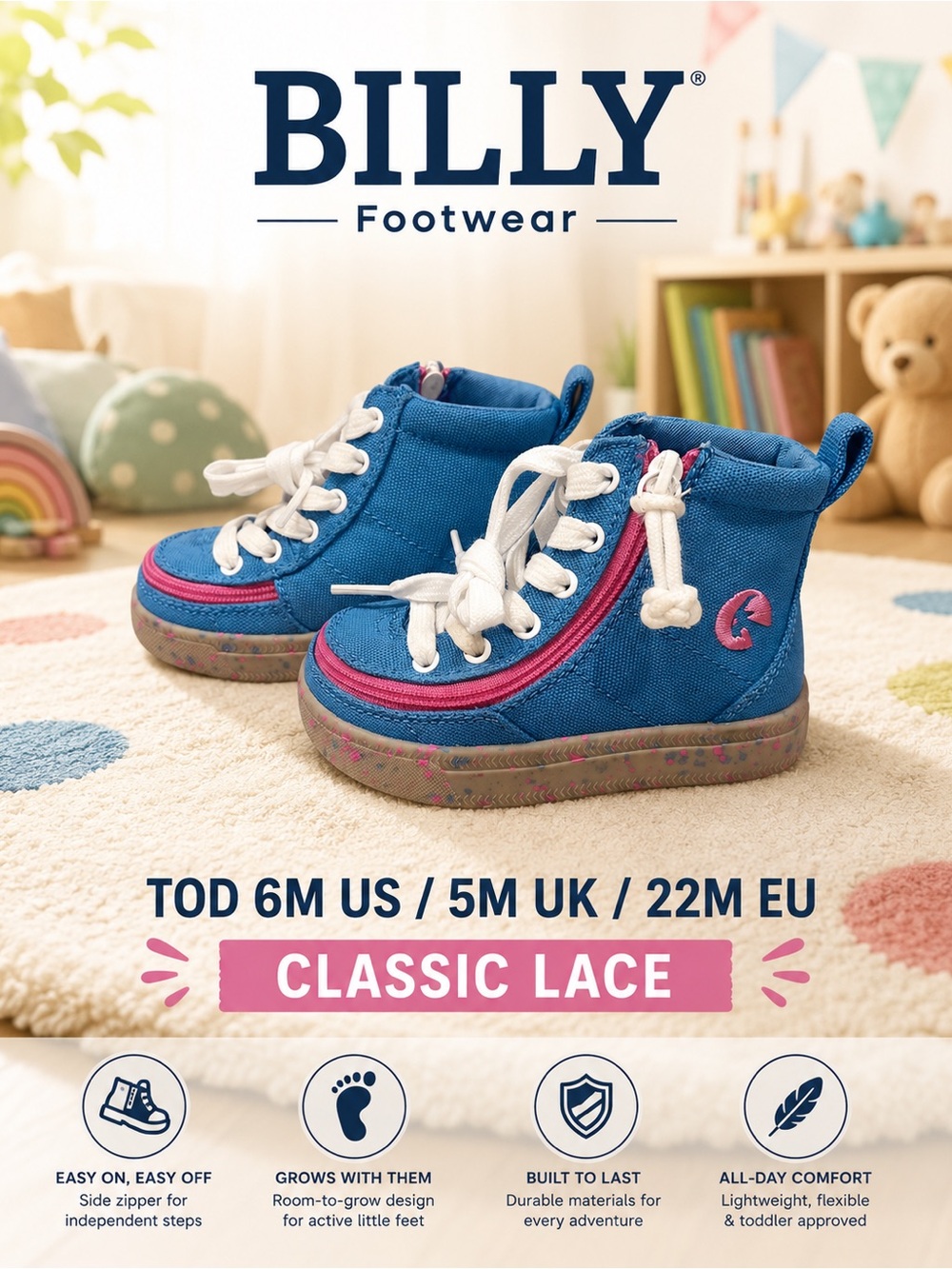 BILLY Footwear Classic Lace High Top Sneakers Blue/Pink Speckle | Toddler SZ 6M